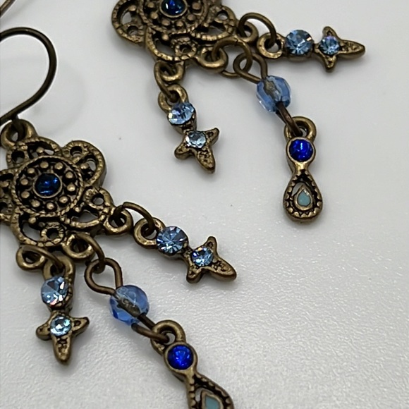 Brassy Blue Chandelier Crystal Earrings. - Picture 4 of 5